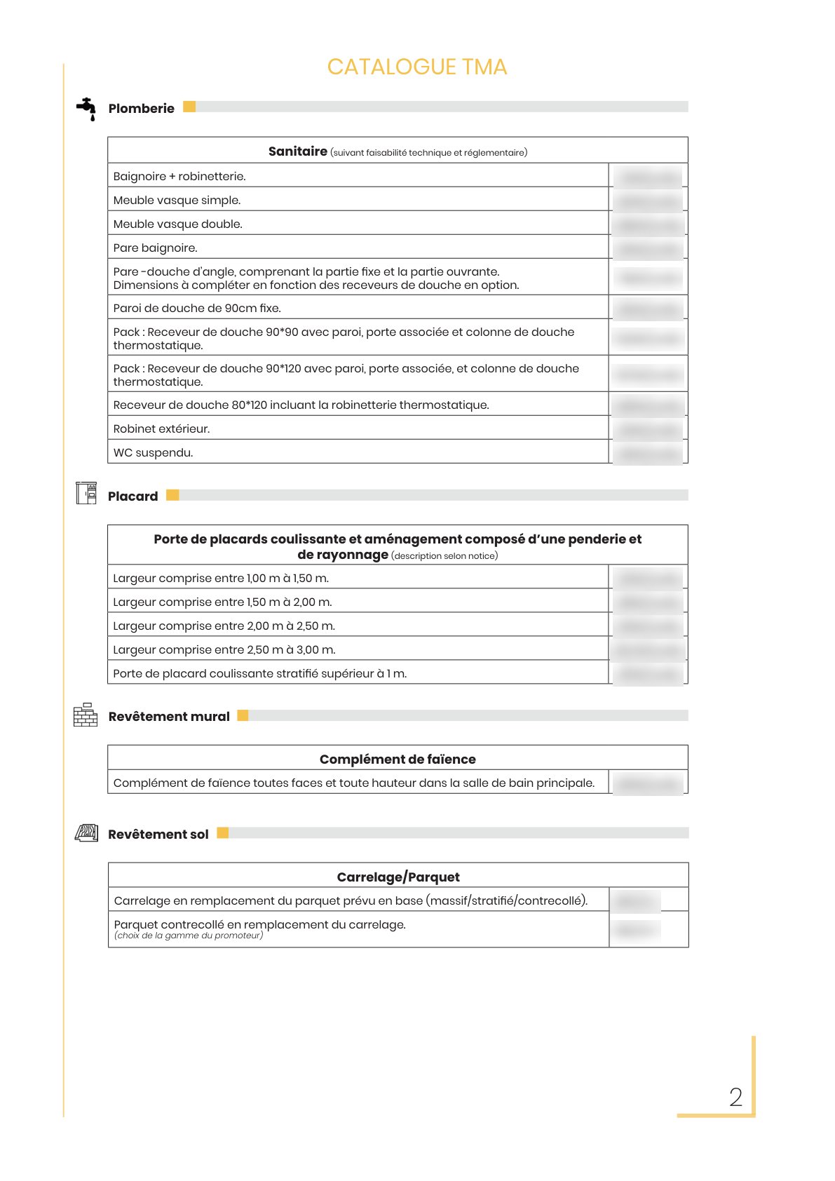 Catalogue TMA, page 2 : plomberie, placard, revêtements